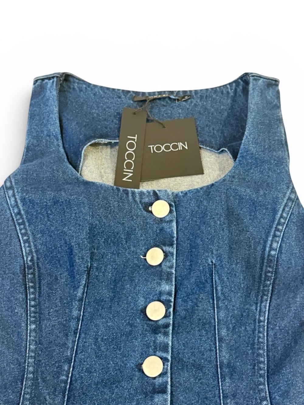 Toccin Raven Scoop Neck Button-Front Denim Midi Dress - Picture 5 of 10